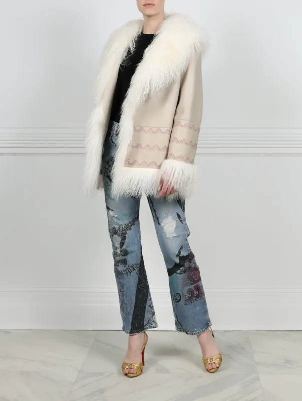 Dash Wiggle Printed Reversible Shearling Jacket Designed by Zandra Rhodes sold by Pologeorgis