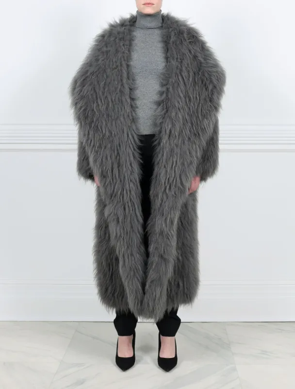 Hooded Knitted Shearling Duster Coat sold by Pologeorgis