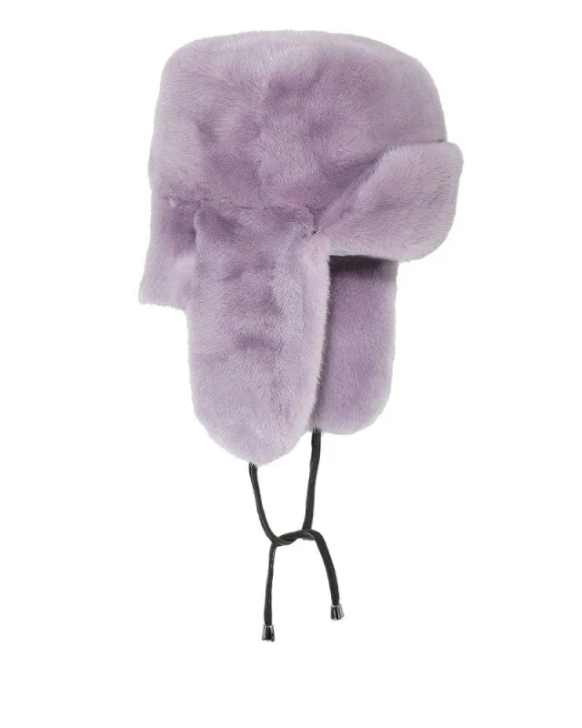 Dyed Mink Trapper Hat in Lavender sold by Pologeorgis