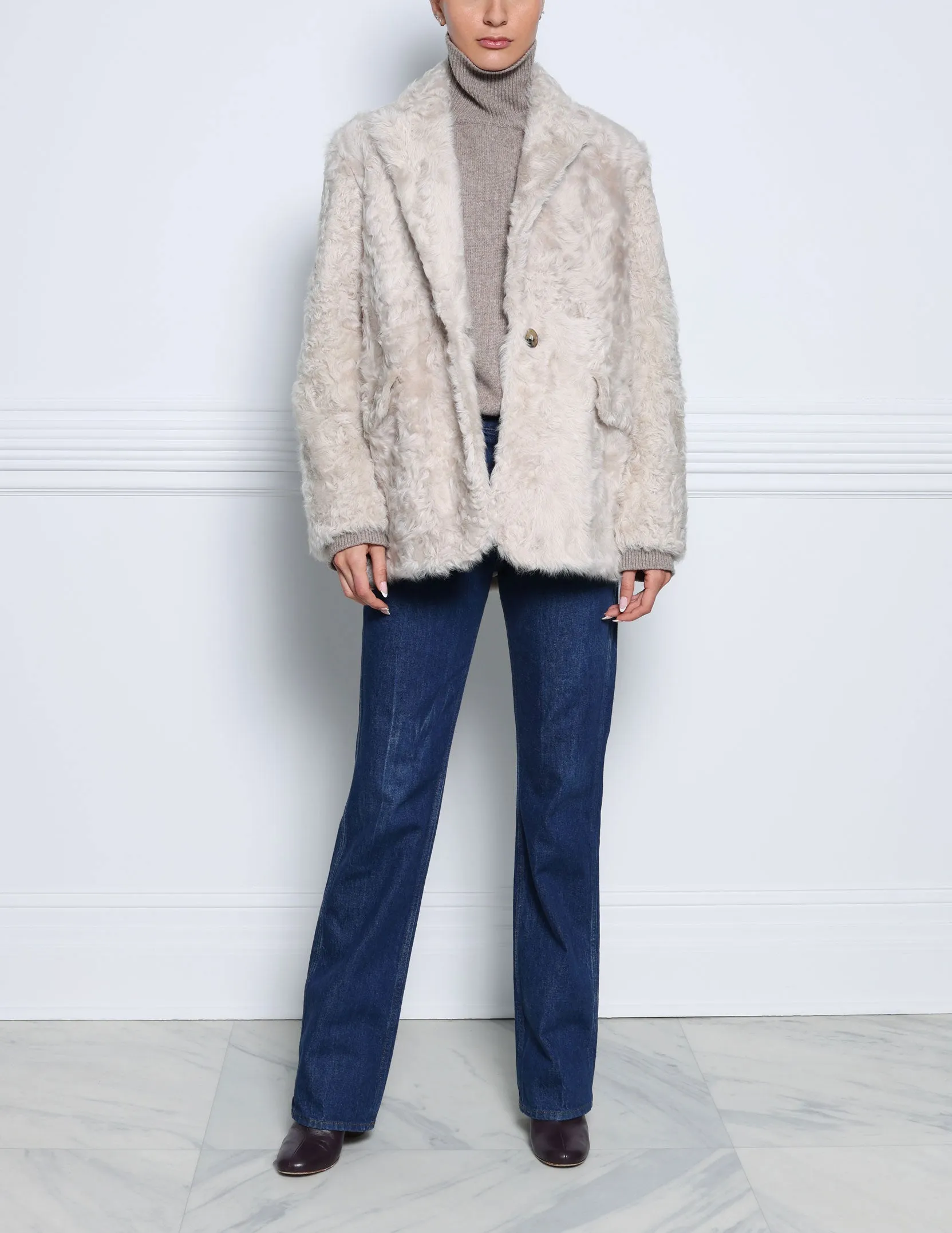 The Reagan Shearling Jacket sold by Pologeorgis