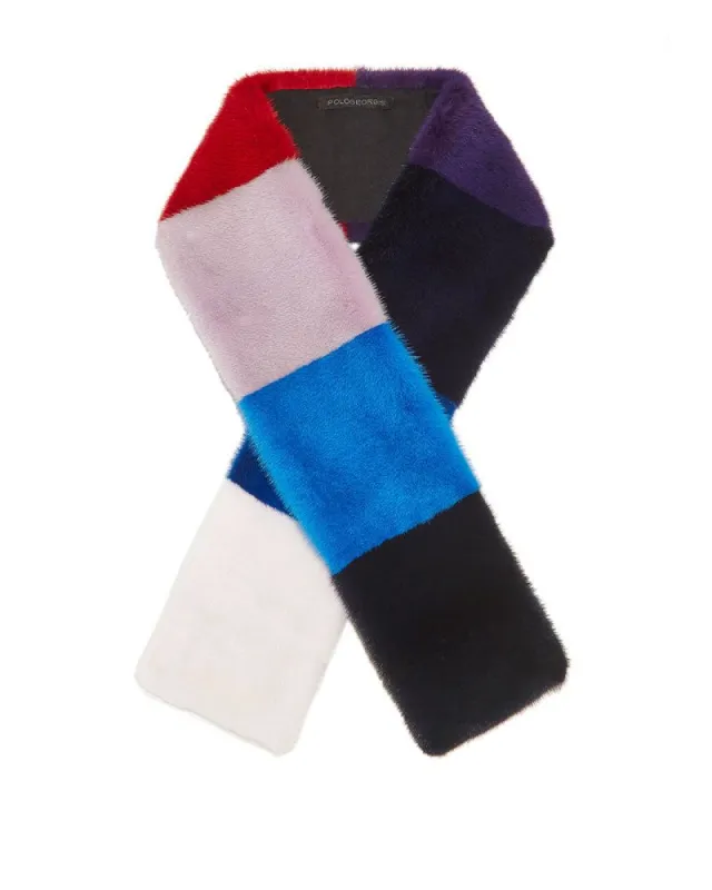 Color Blocked Upcycled Mink Fur Scarf sold by Pologeorgis