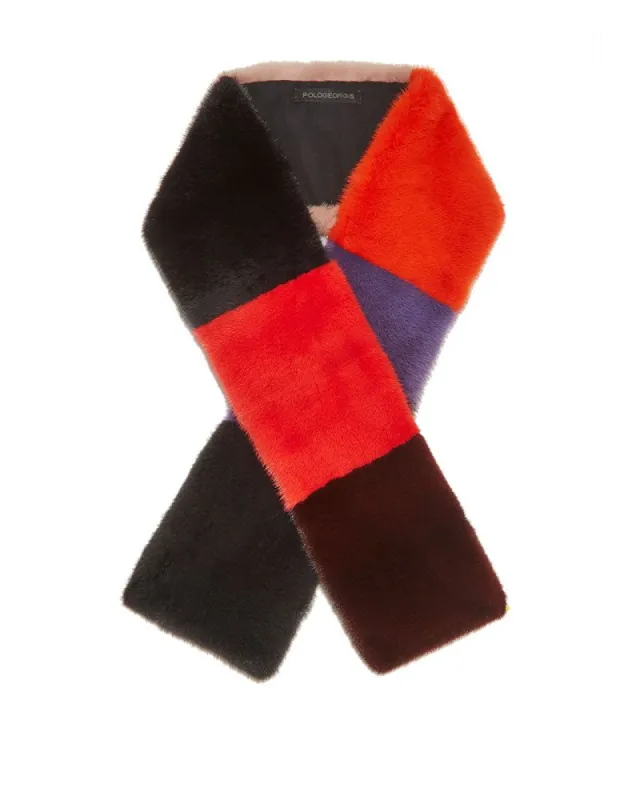 Color Blocked Mink Fur Scarf sold by Pologeorgis