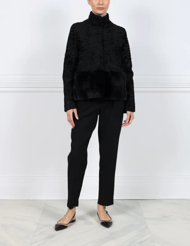 The Dover Lamb Jacket with Mink Fur Peplum sold by Pologeorgis