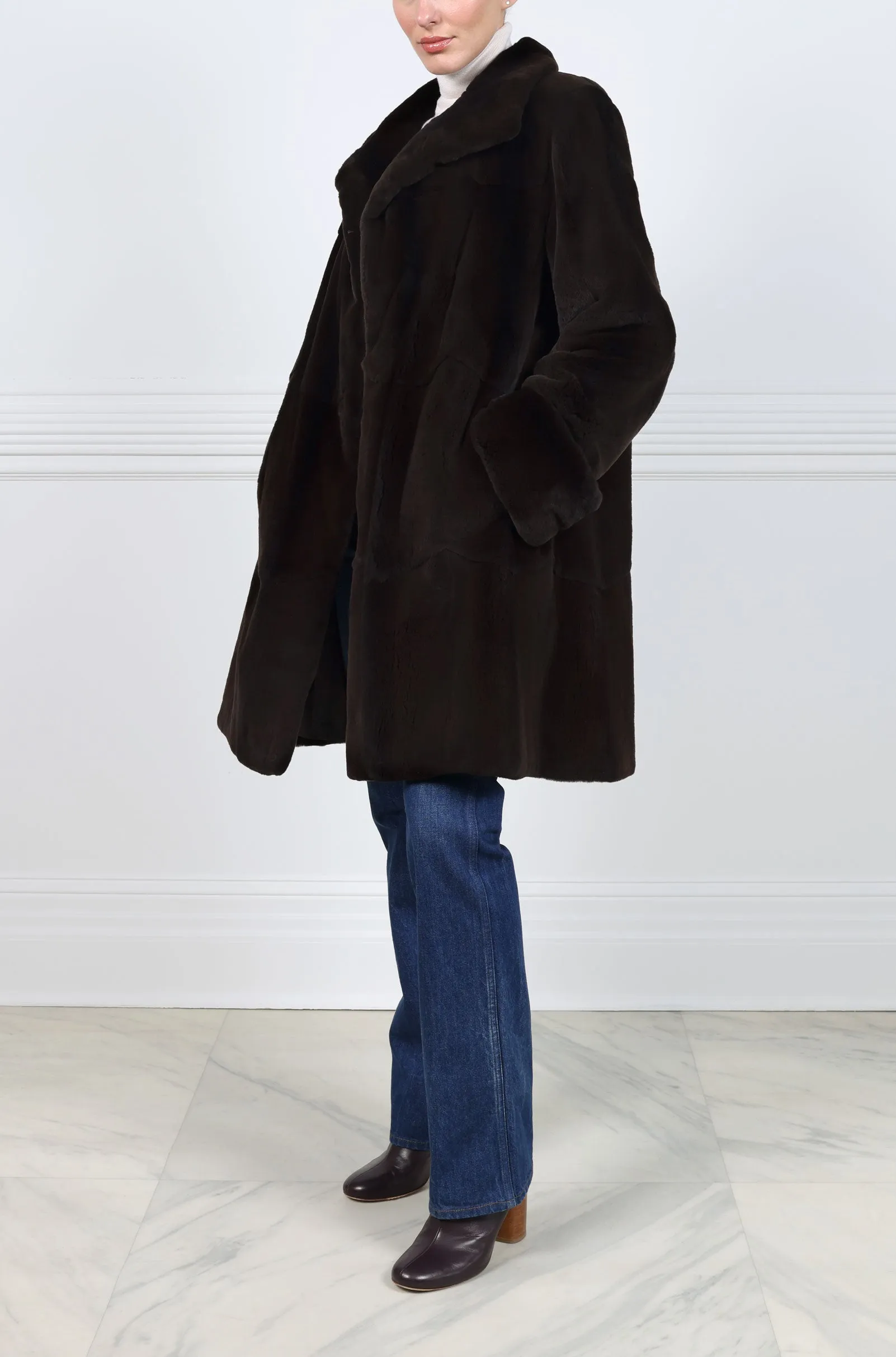 Plucked Chocolate Wing Collar Mink Coat sold by Pologeorgis product image thumbnail 2