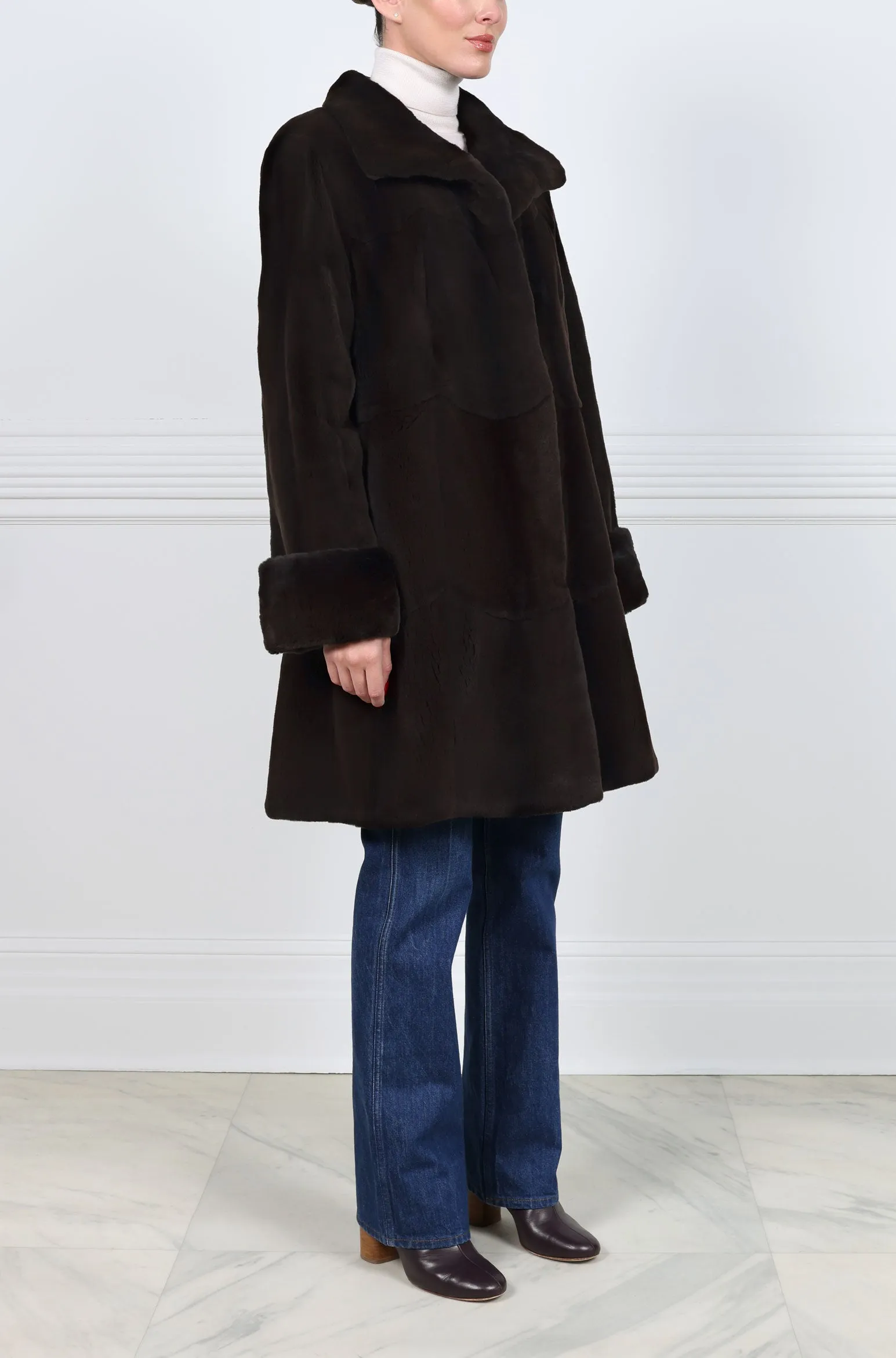 Plucked Chocolate Wing Collar Mink Coat sold by Pologeorgis product image thumbnail 4