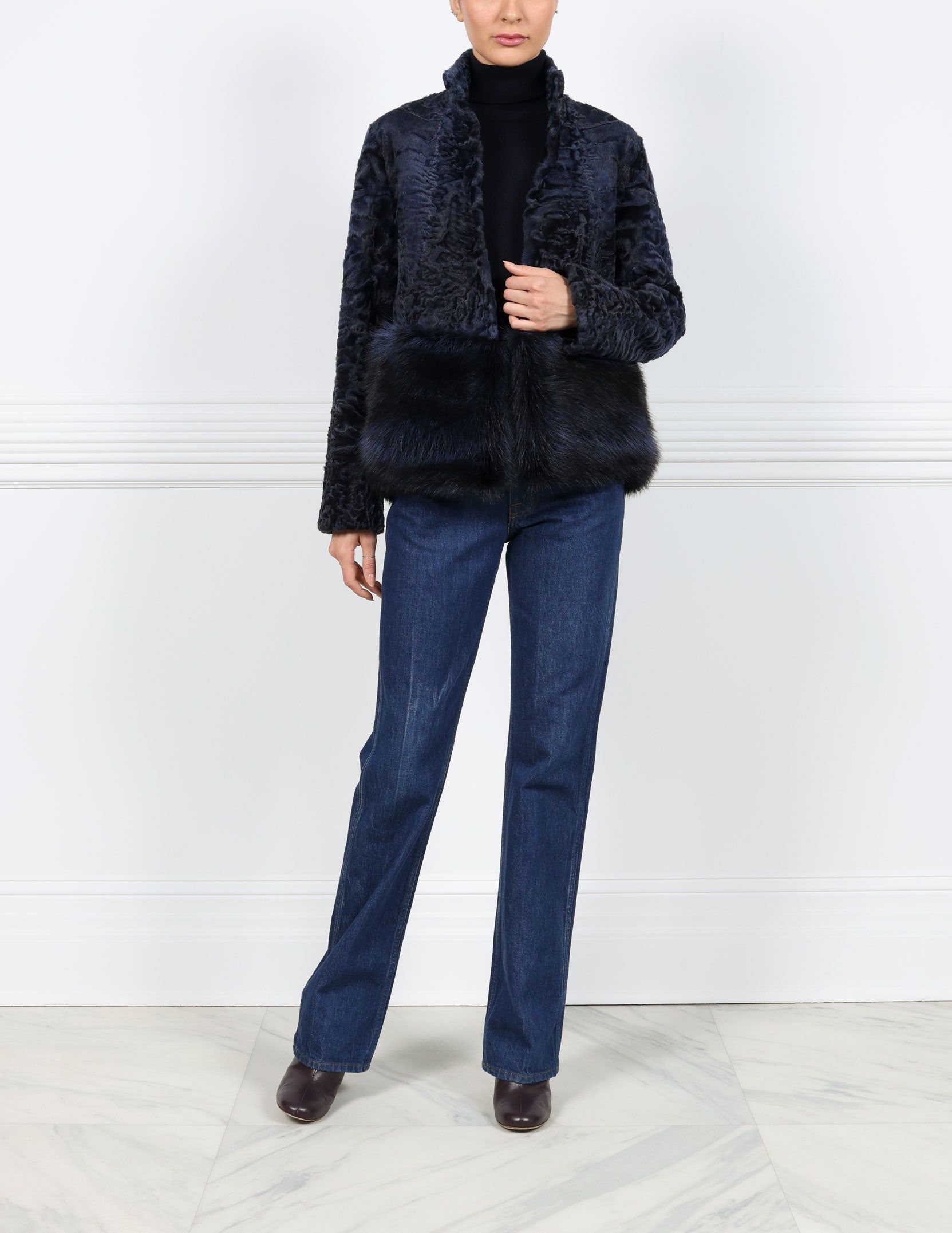 The Dover Lamb Jacket with Fur Peplum sold by Pologeorgis