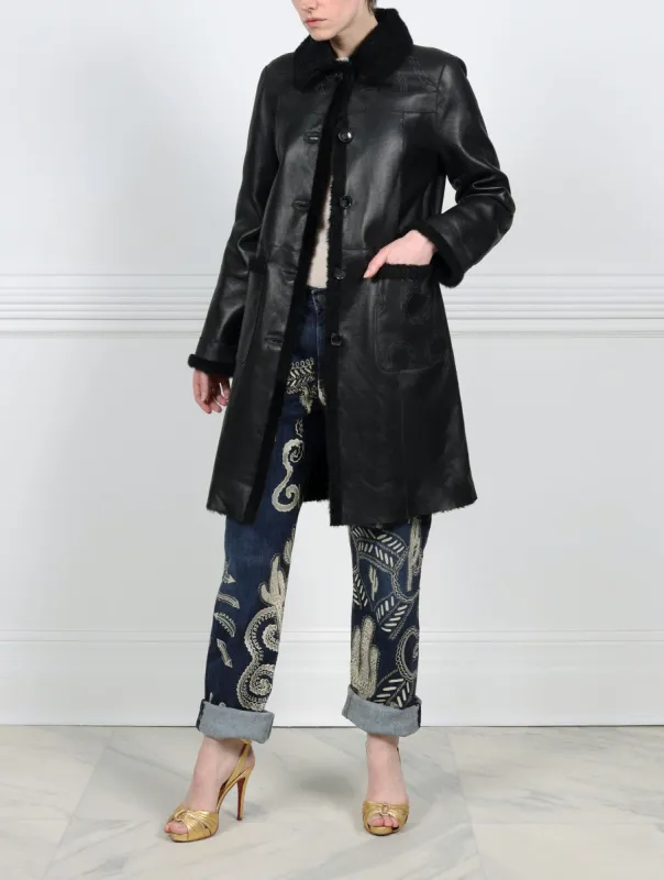 Maicon Dash Wiggle Printed Reversible Shearling Shirt Collar Coat Designed by Zandra Rhodes sold by Pologeorgis