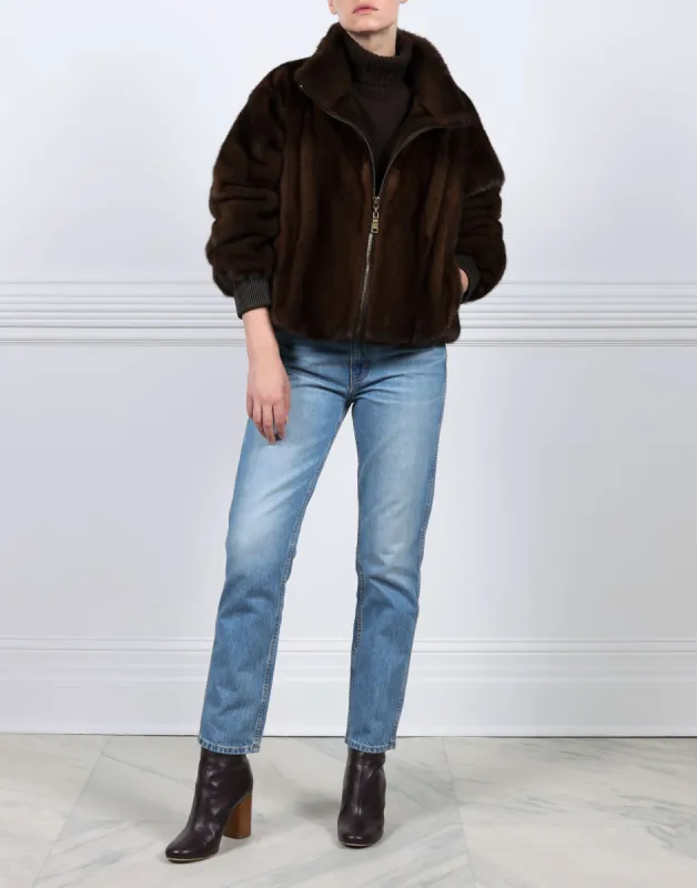 The Amanda Mink Bomber Jacket sold by Pologeorgis