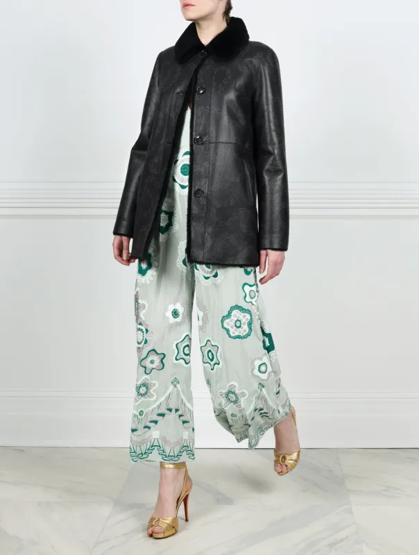 Maicon Dash Wiggle Printed Reversible Shearling Jacket Designed by Zandra Rhodes sold by Pologeorgis