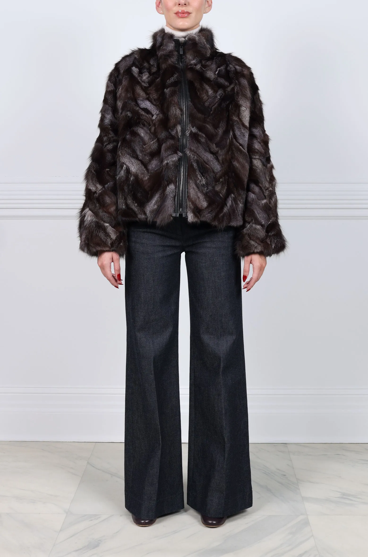 Upcycled Fox Fur Patchwork Jacket in Gray sold by Pologeorgis