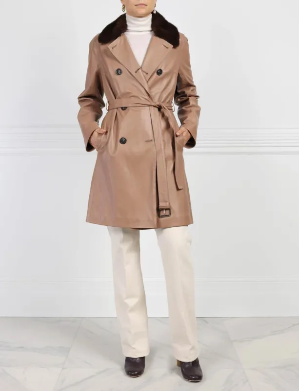 The Mara Leather Coat with Mahogany Mink Fur Collar sold by Pologeorgis