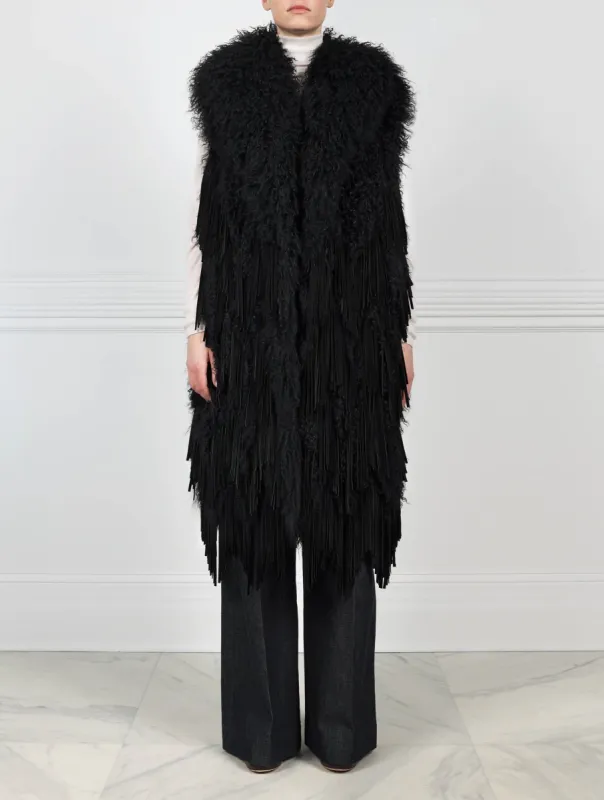 Lamb With Suede Fringe Vest sold by Pologeorgis