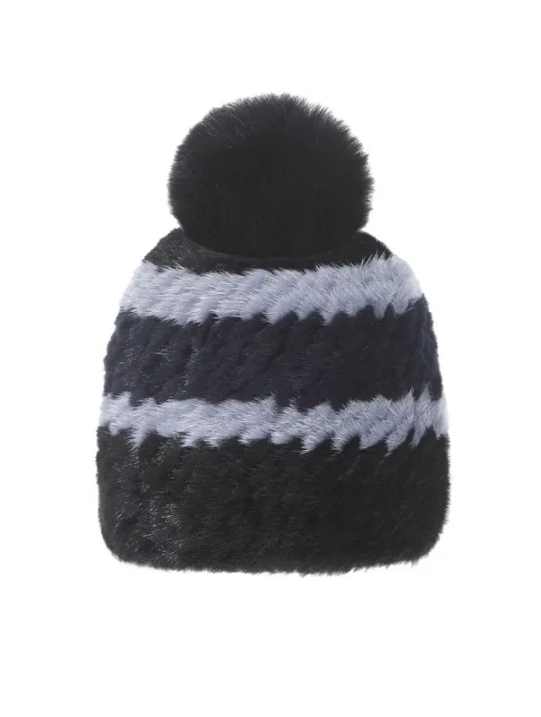 The Knit Tri-Tone Mink Fur Hat sold by Pologeorgis
