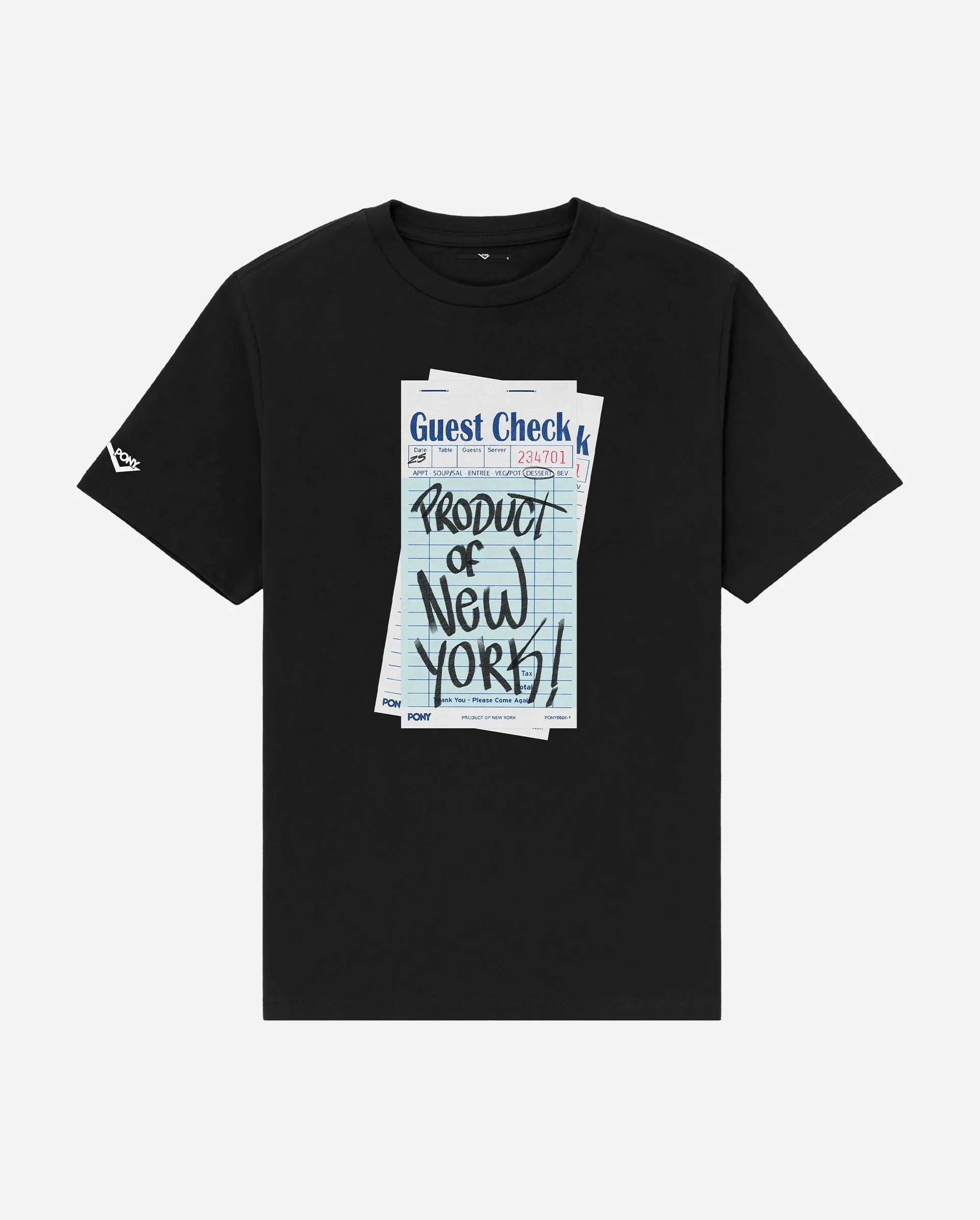 GUEST CHECK BLACK TEE sold by Pony