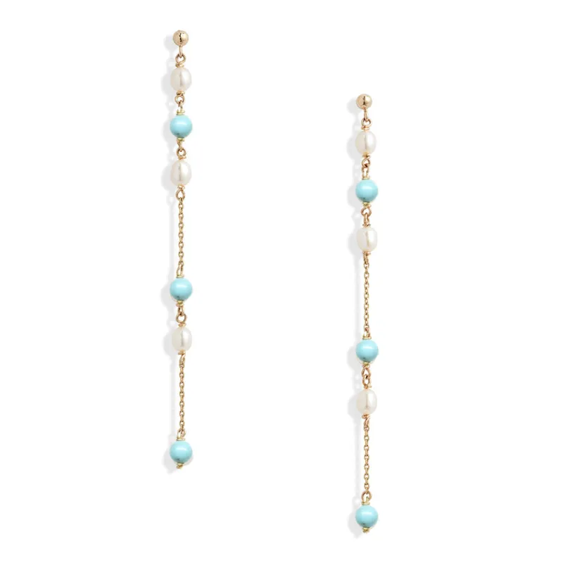 Long Spaced Turquoise Pearl Earrings sold by POPPY FINCH
