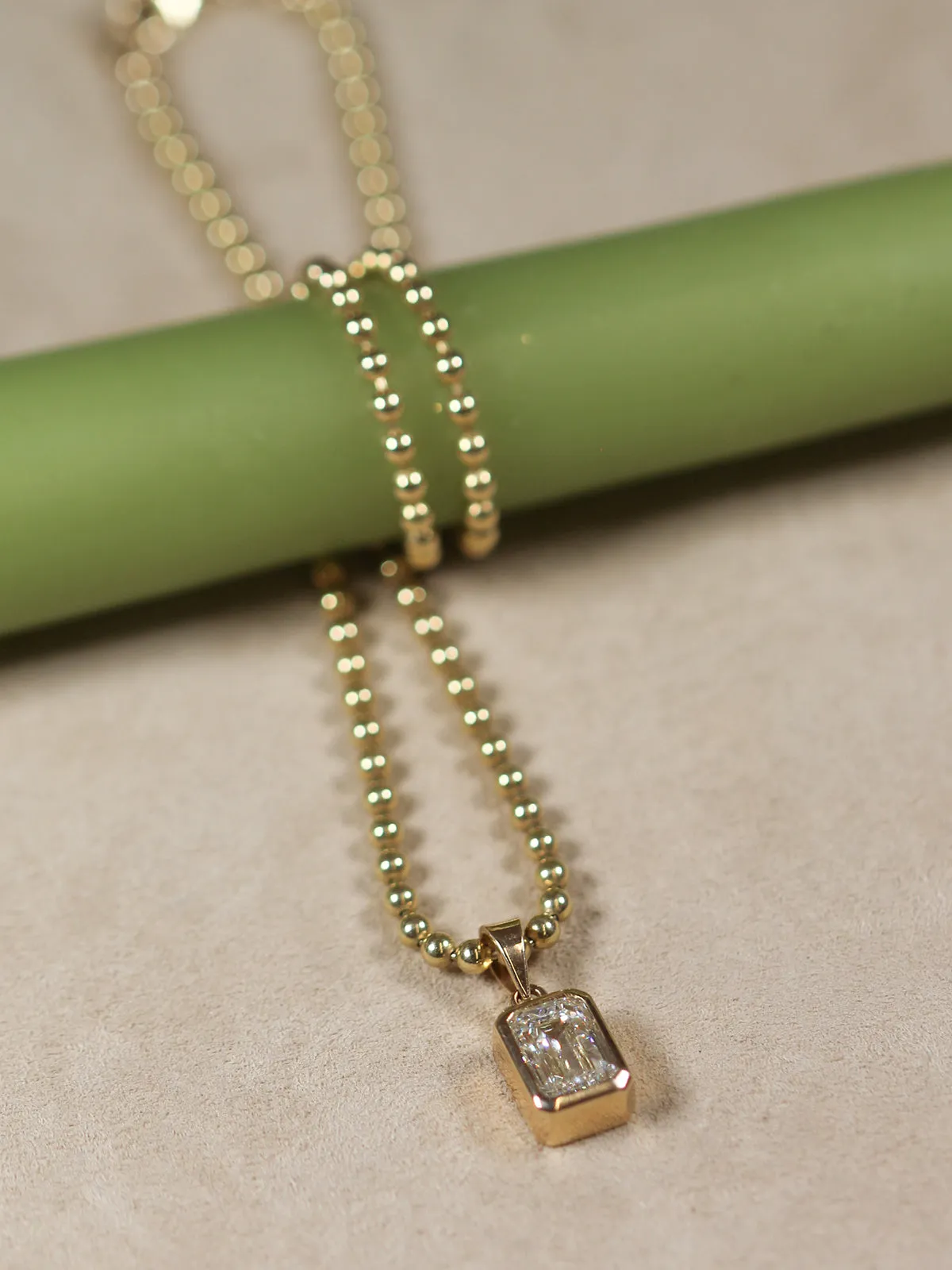 Emerald Cut Lab Diamond Ball Chain Necklace sold by POPPY FINCH product image thumbnail 5