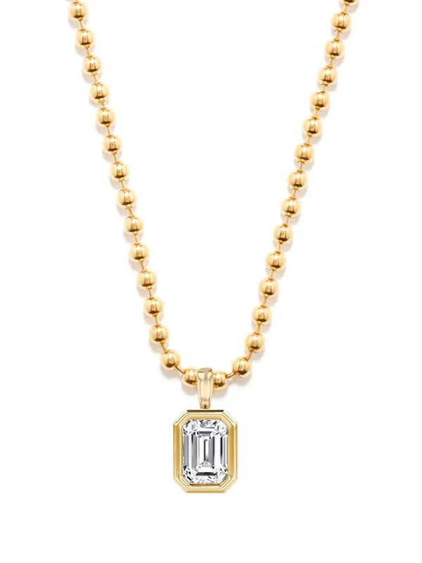 Emerald Cut Lab Diamond Ball Chain Necklace sold by POPPY FINCH