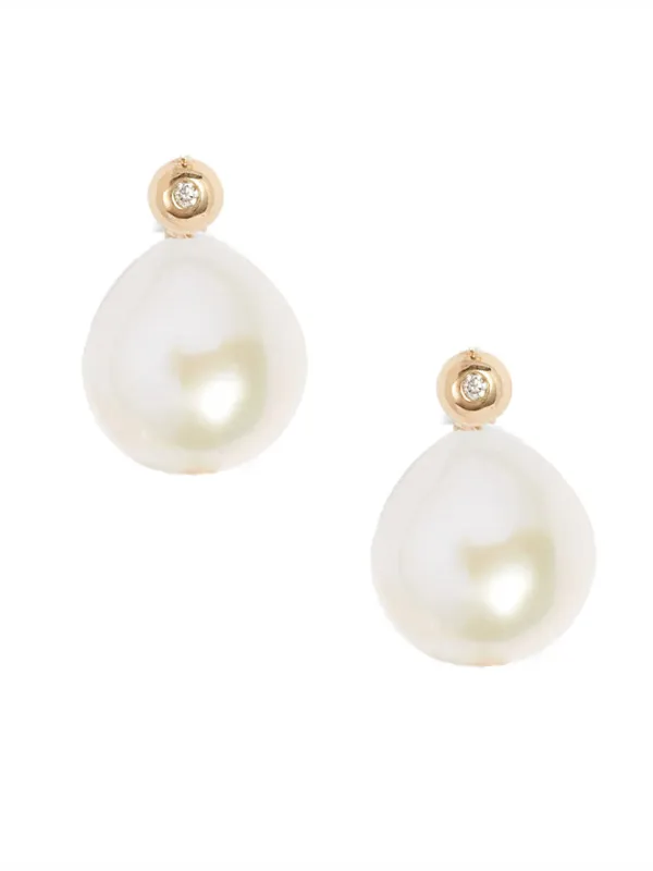 Gold Dome Diamond Pearl Earrings made by POPPY FINCH