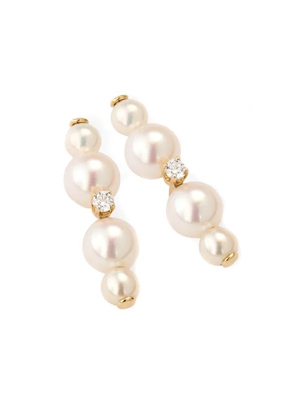 Duo Pearl Diamond Bar Earrings sold by POPPY FINCH