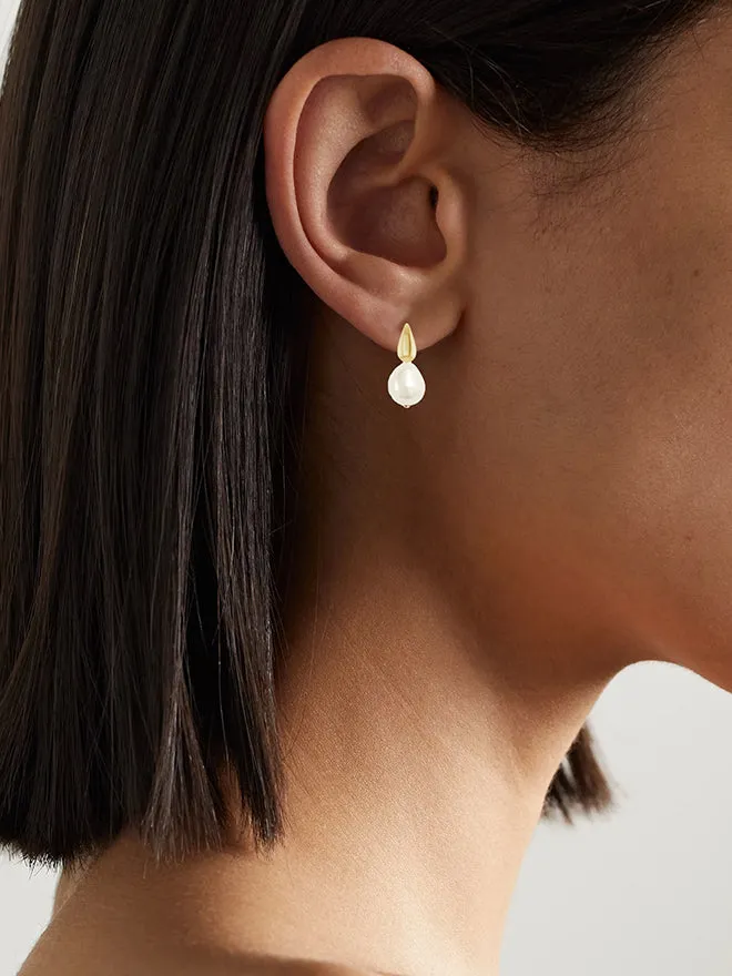 Gold Drop Oval Pearl Earrings sold by POPPY FINCH product image thumbnail 2