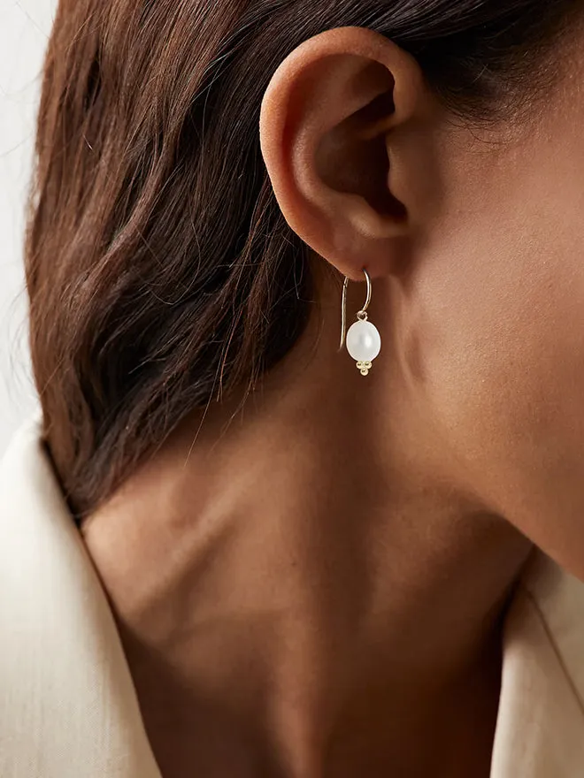 Oval Pearl Trio Bead Hook Earrings sold by POPPY FINCH product image thumbnail 2