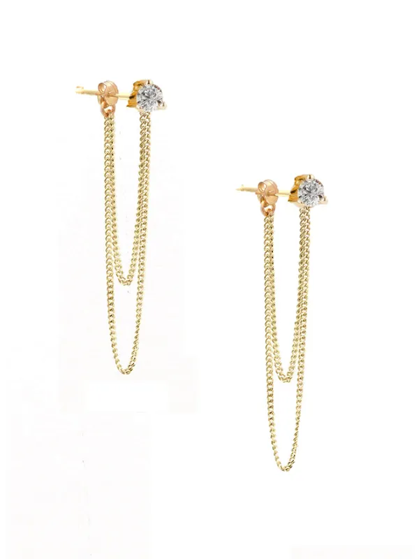 Double Chain Wrap Around Diamond Earrings made by POPPY FINCH