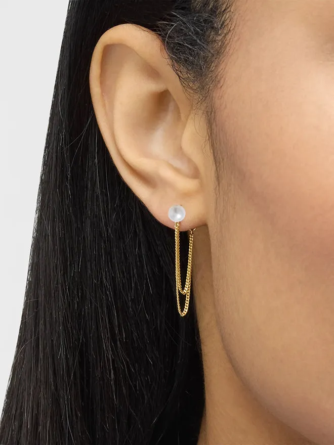 Double Chain Wrap Around Pearl Earrings sold by POPPY FINCH product image thumbnail 2