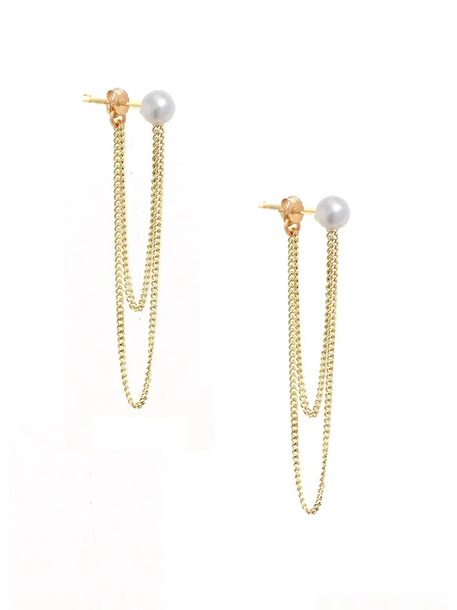 Double Chain Wrap Around Pearl Earrings sold by POPPY FINCH