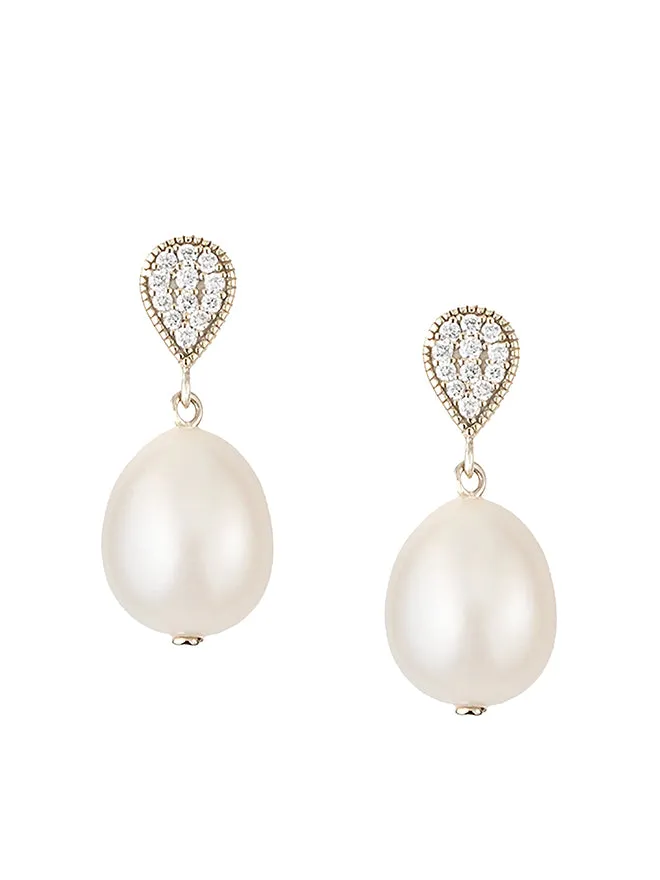 Pave Diamond Pearl Earrings sold by POPPY FINCH