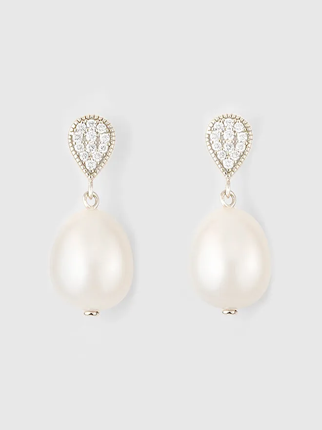 Pave Diamond Pearl Earrings sold by POPPY FINCH product image thumbnail 3