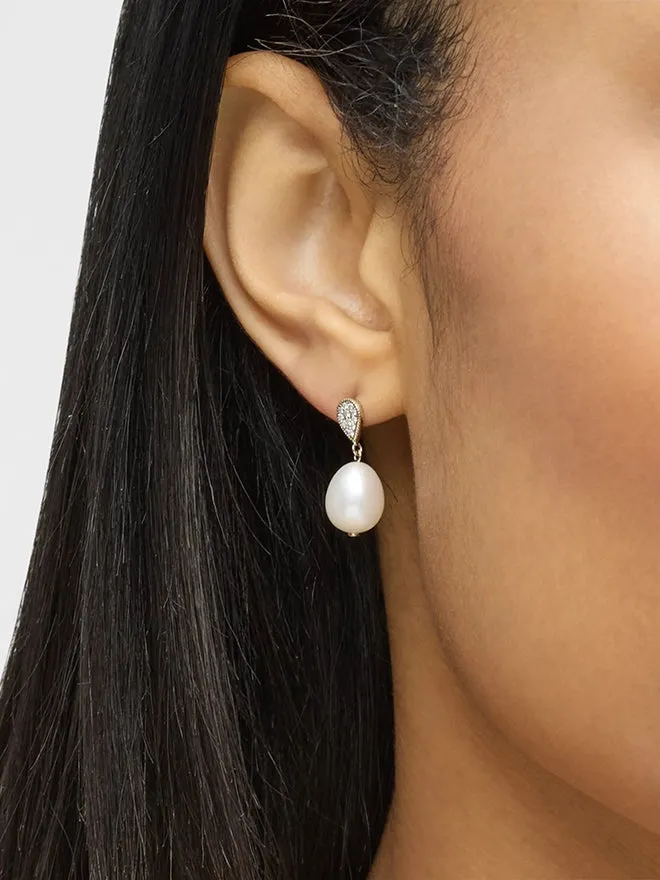 Pave Diamond Pearl Earrings sold by POPPY FINCH product image thumbnail 2