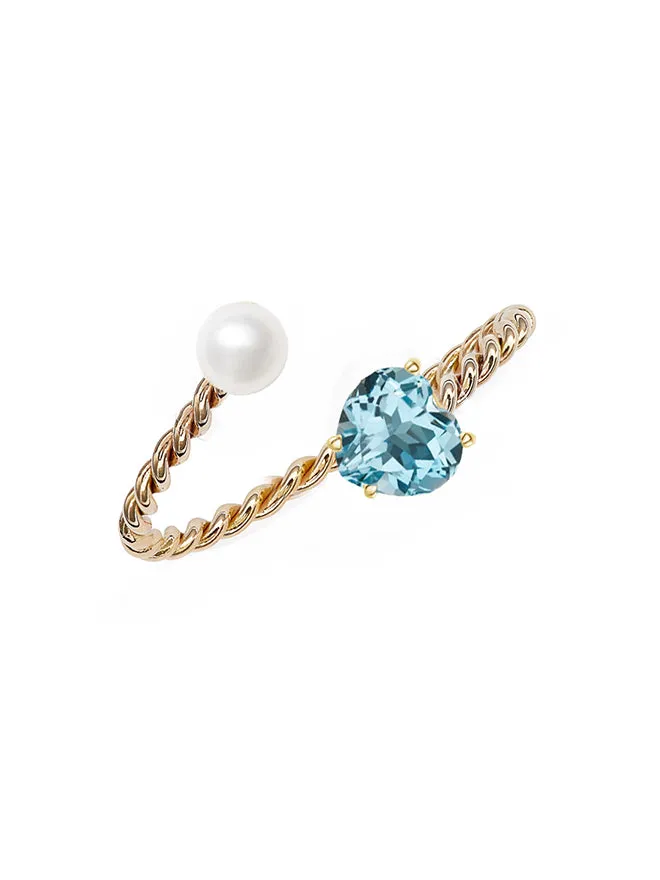 Open Twist Gem Heart Pearl Ring sold by POPPY FINCH
