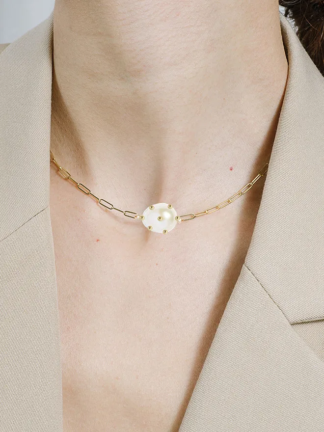 Bubble Oval Pearl Link Chain Necklace sold by POPPY FINCH product image thumbnail 2