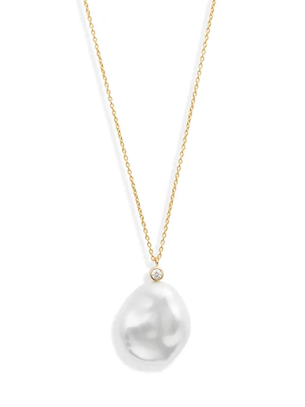 Diamond Petal Pearl Pendant Necklace sold by POPPY FINCH