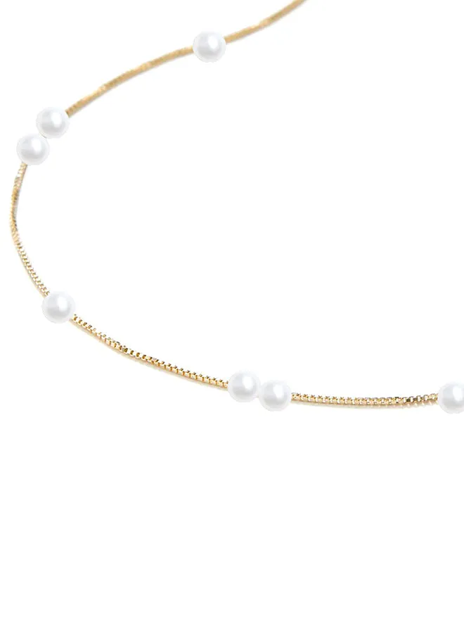 Spaced Pearl Box Chain Necklace sold by POPPY FINCH product image thumbnail 3