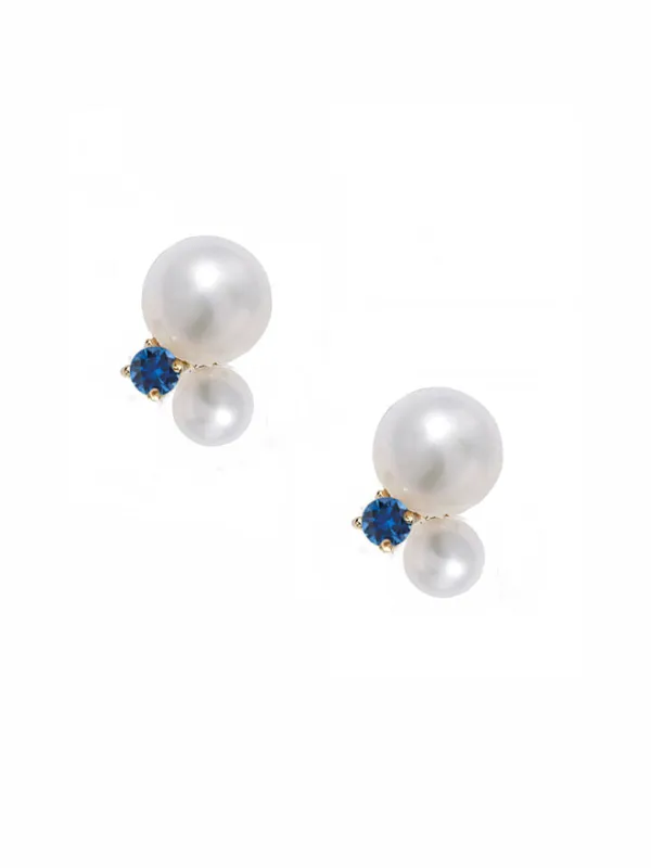 Double Pearl Gemstone Stud Earrings sold by POPPY FINCH
