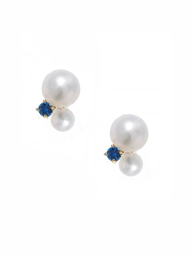 Double Pearl Gemstone Stud Earrings sold by POPPY FINCH