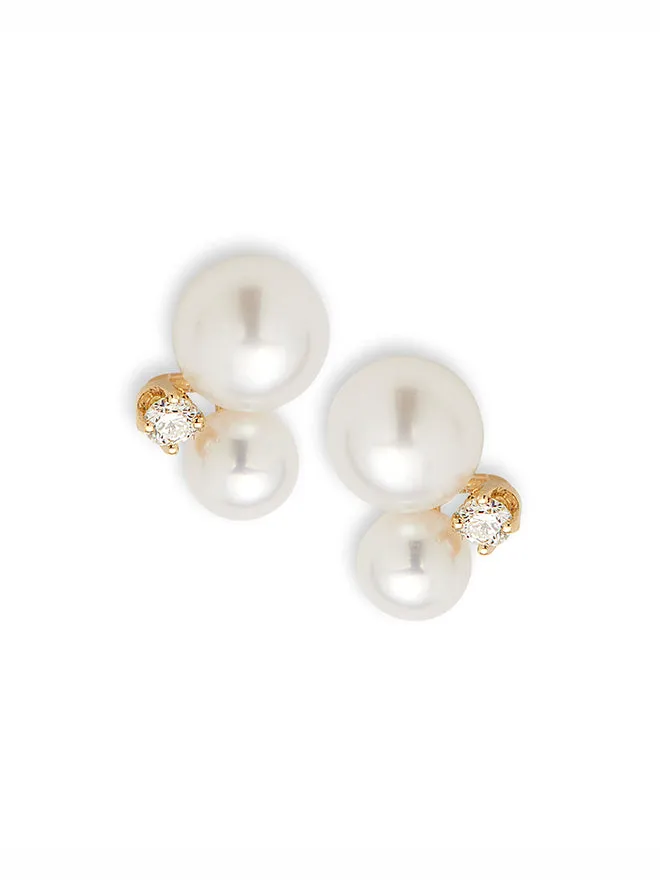 Double Pearl Gemstone Stud Earrings sold by POPPY FINCH product image thumbnail 3