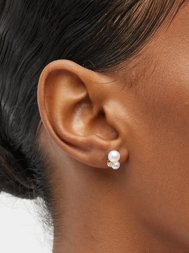 Double Pearl Gemstone Stud Earrings sold by POPPY FINCH product image thumbnail 2