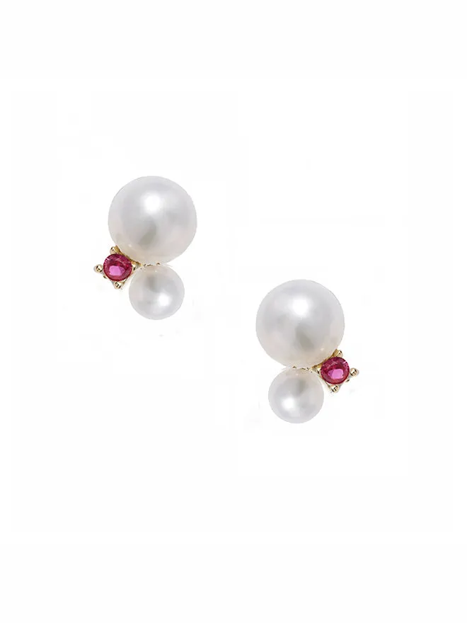 Double Pearl Gemstone Stud Earrings sold by POPPY FINCH product image thumbnail 4