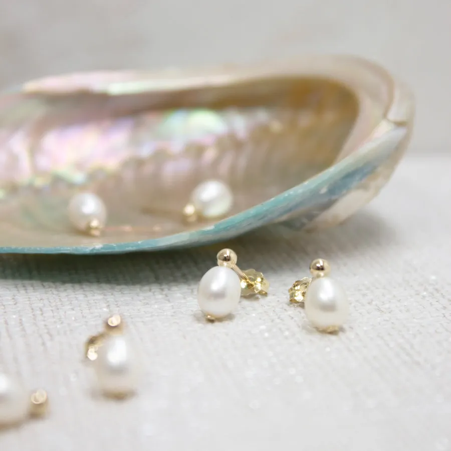Petite Oval Pearl Studs sold by POPPY FINCH product image thumbnail 3
