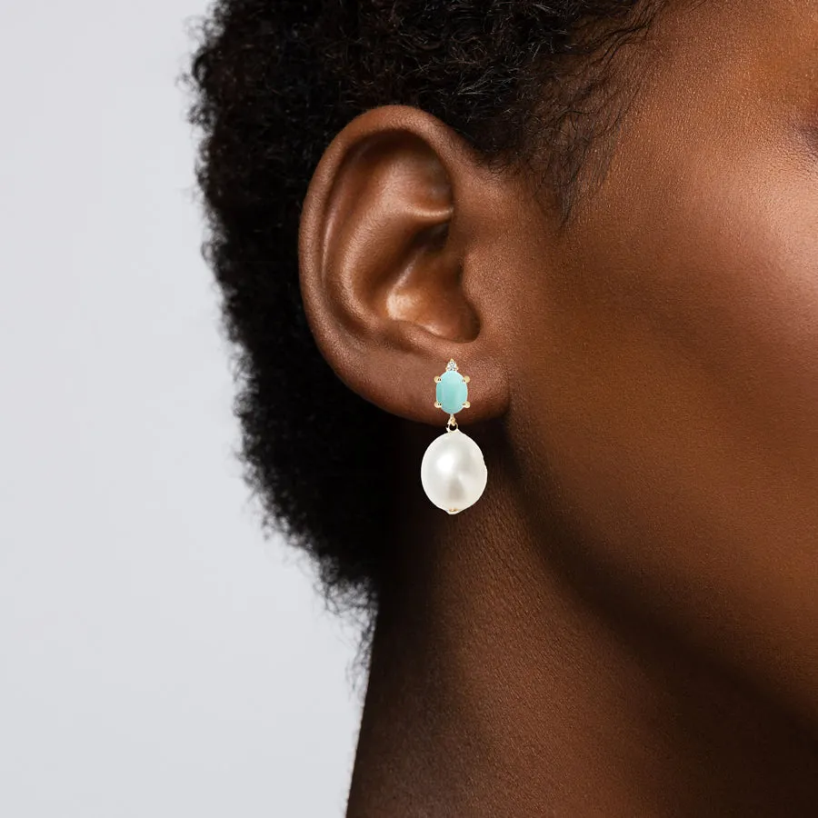 Oval Gem Diamond Pearl Earrings sold by POPPY FINCH product image thumbnail 2