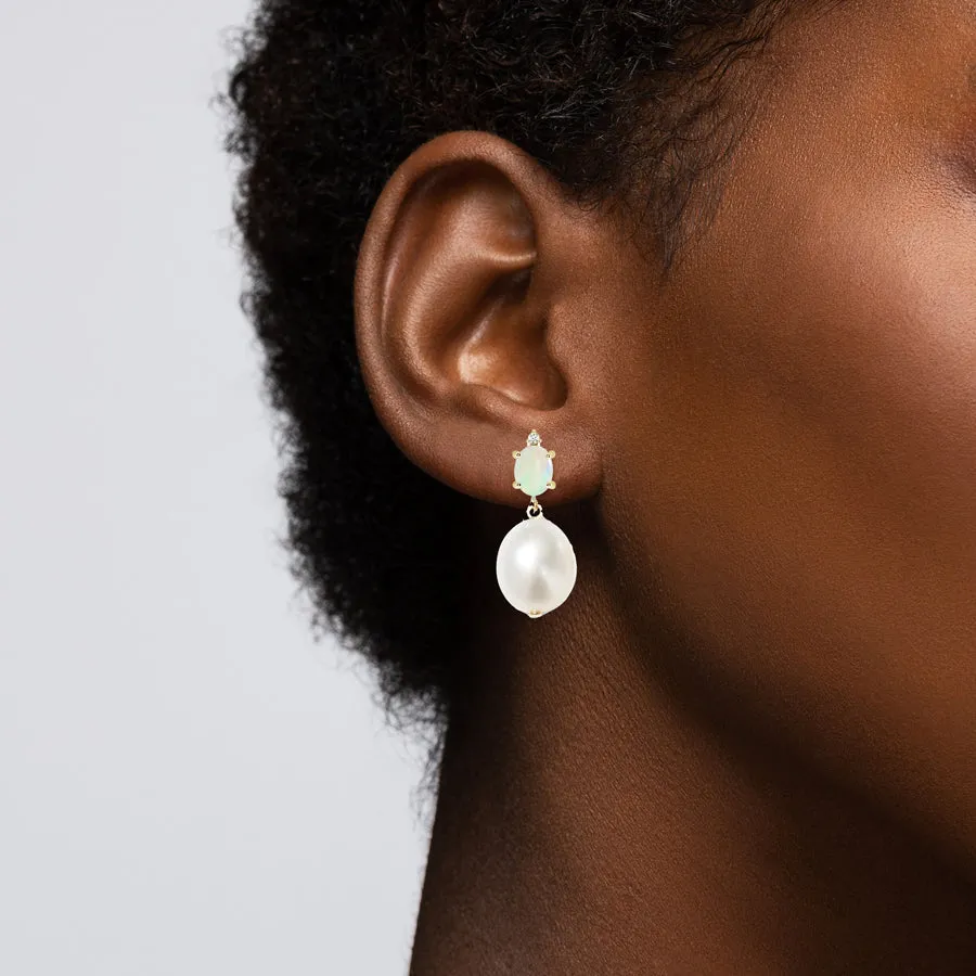 Oval Gem Diamond Pearl Earrings sold by POPPY FINCH product image thumbnail 4