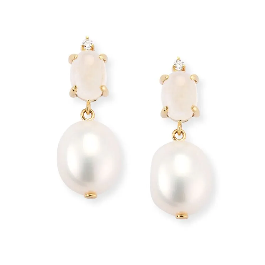 Oval Gem Diamond Pearl Earrings sold by POPPY FINCH product image thumbnail 5