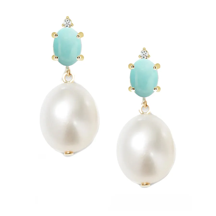 Oval Gem Diamond Pearl Earrings sold by POPPY FINCH