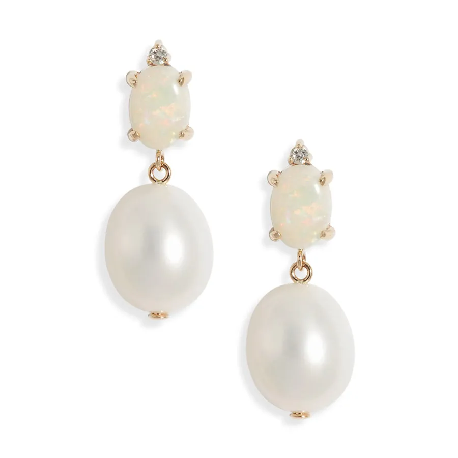 Oval Gem Diamond Pearl Earrings sold by POPPY FINCH product image thumbnail 3