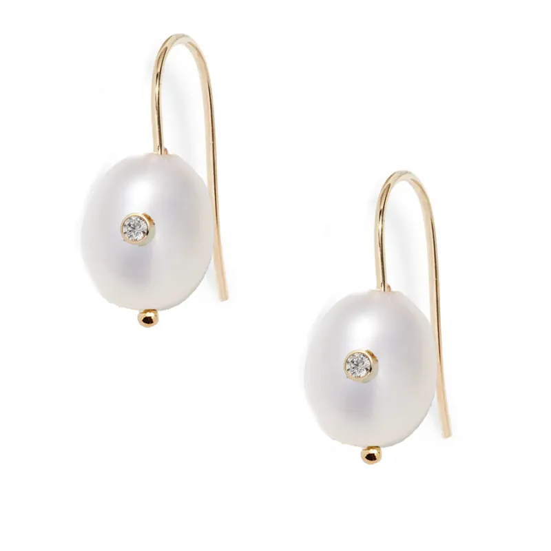 Oval Pearl Diamond Short Hook Earrings sold by POPPY FINCH