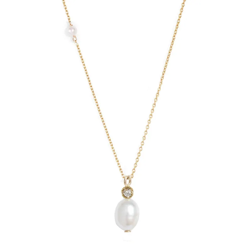 Petite Oval Pearl Diamond Necklace sold by POPPY FINCH
