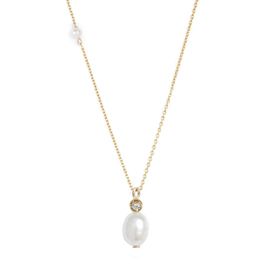 Petite Oval Pearl Diamond Necklace sold by POPPY FINCH