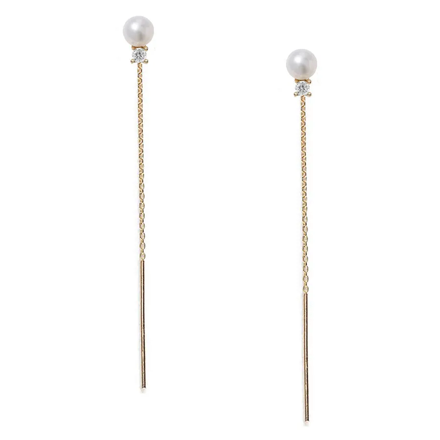 Petite Pearl Diamond Threader Earrings sold by POPPY FINCH product image thumbnail 3